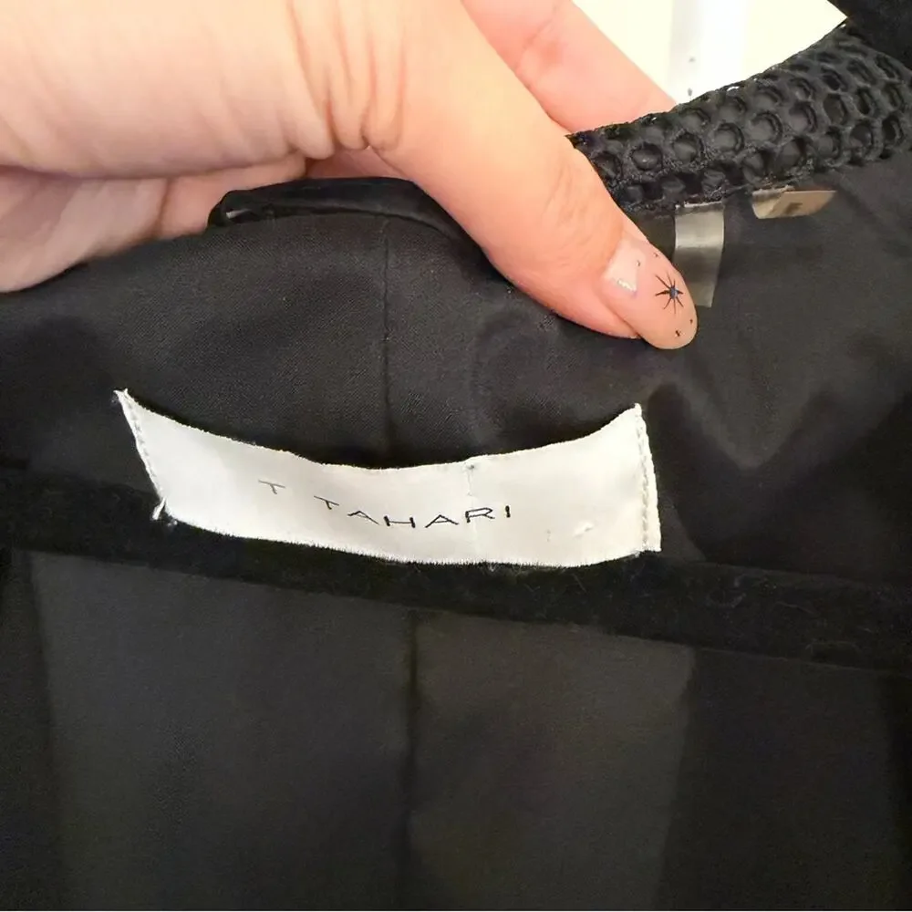 T TAHARI Women's Alexa Black Mesh Asymmetrical Zip Hooded Raincoat Jacket S